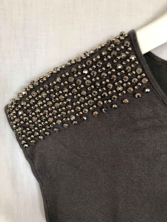 Top sans manches gris marron avec incrustations métalliques Zara taille 38 très bon état - photo numéro 12
