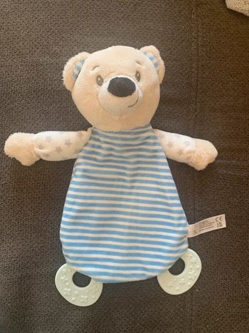 Doudou plat ours bleu et blanc Tendertoys