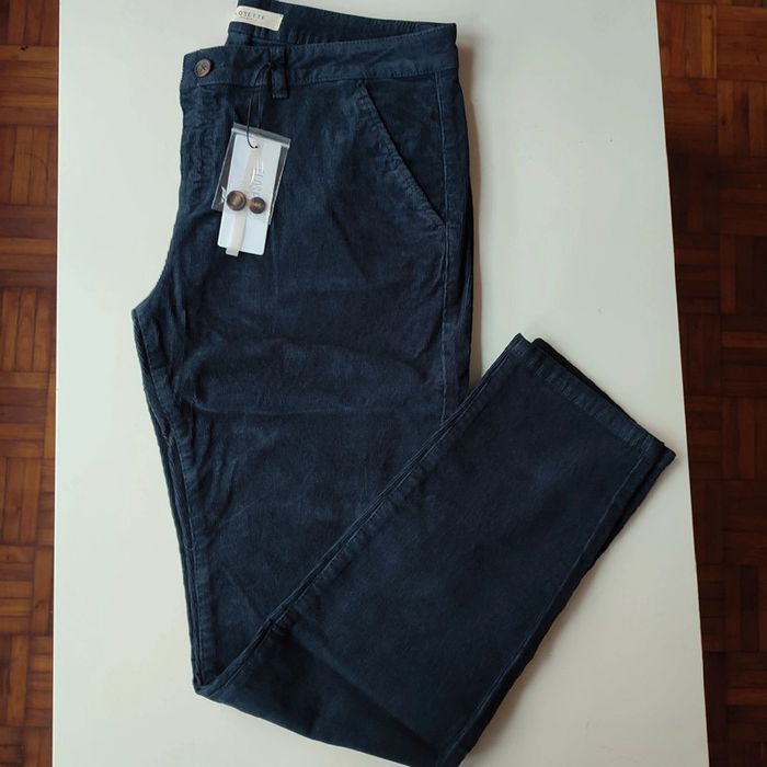 Pantalon chino en velours de coton bleu marine pour femme taille 44, Closette