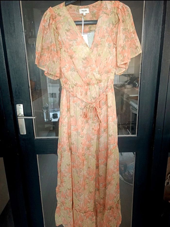 Robe longue à fleurs et dorures Taille S Grace & Mila Neuf avec étiquette - photo numéro 3