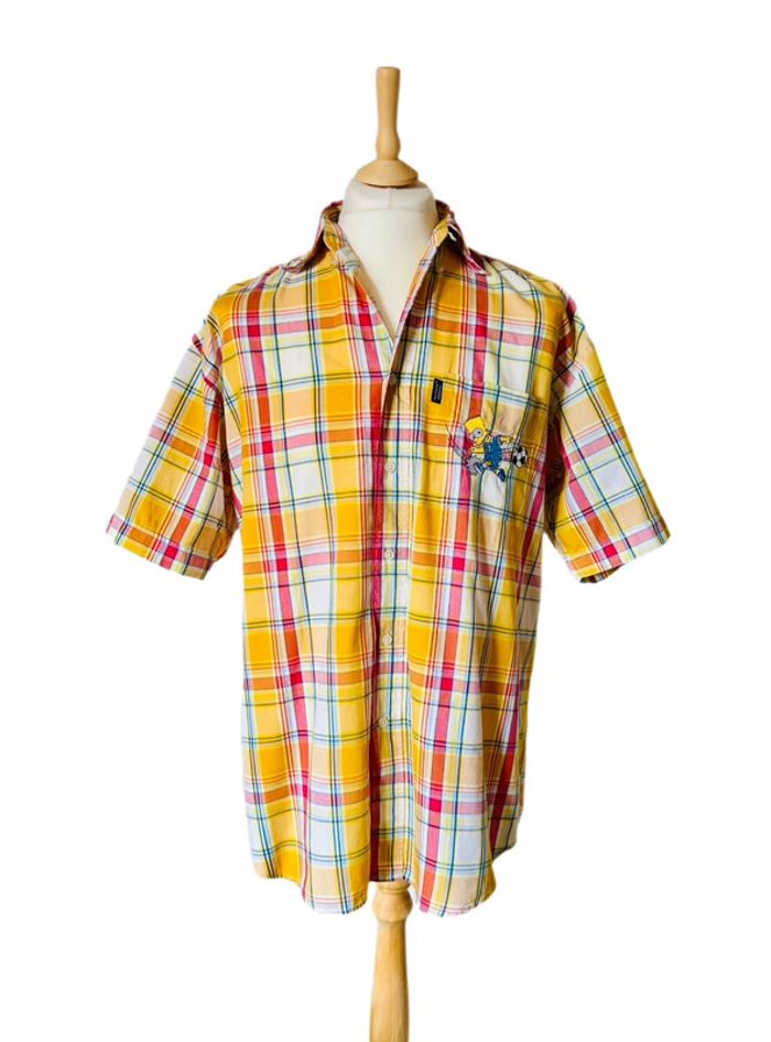 🟡 Chemise d’été vintage homme à carreaux jaune Bart Simpson yellow checkered shirt🟡 - photo numéro 4