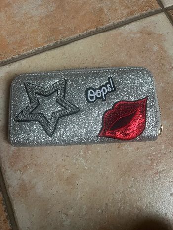 Portefeuille porte monnaie pailleté argent
