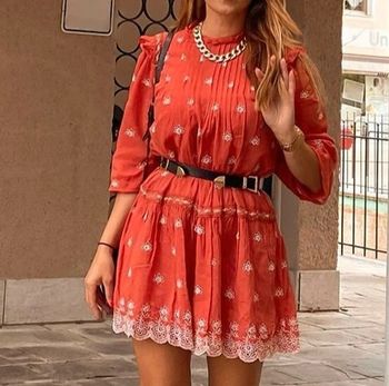 Robe corail brodée bohème Zara taille S