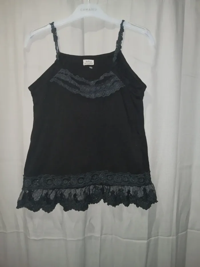 🩷 Débardeur à dentelle noir 100% cotton TU.