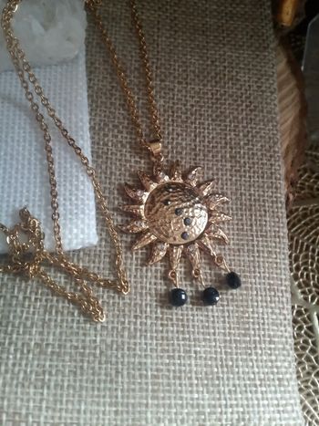 Collier sautoir soleil et pierres naturelles d'obsidienne 🖤