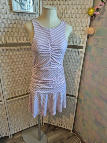 Jolie robe d’été High Spirits lilas & blanche coupe ajustée & froncée femme TL/ 40