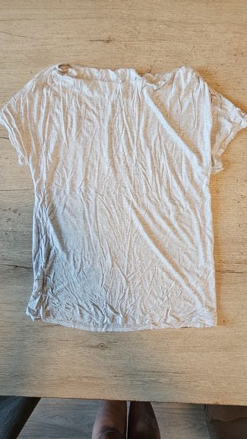 Blouse gris clair à petites manches, col froncé, Camaïeu, taille L