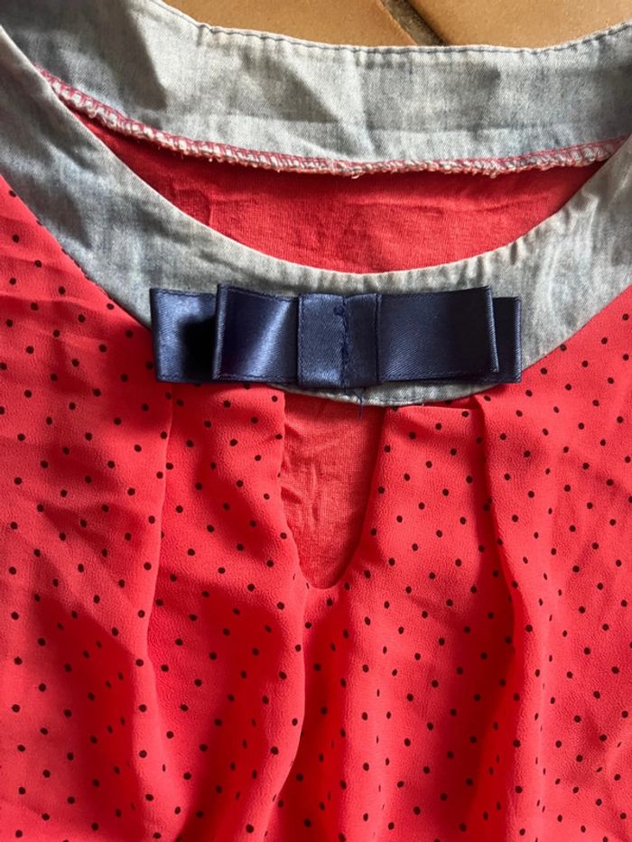 TEE shirt rose et noeud col en jean taille M - photo numéro 2