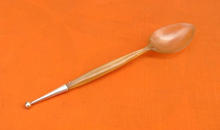 Années 1900 Cuillère à bouillie en corne de bovin Fleuron boule métal argenté - photo numéro 8