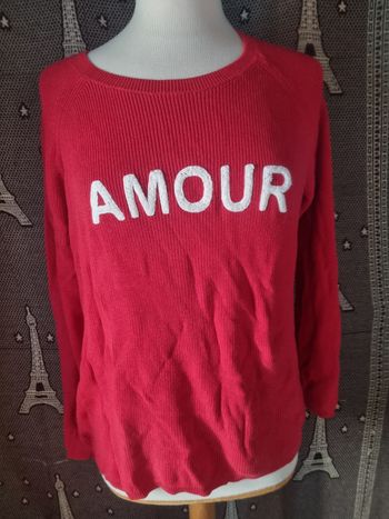 Pull côtelé rouge avec écriture AMOUR taille 2 Kookaï