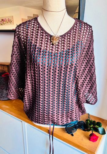 💕 top crochet marron de plage taille 38 m #zara