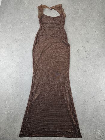 Robe longue Meshki strass marron dos nu – XXS