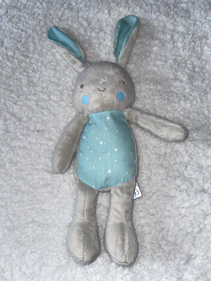 Doudou peluche lapin gris bleu étoile Klorane
