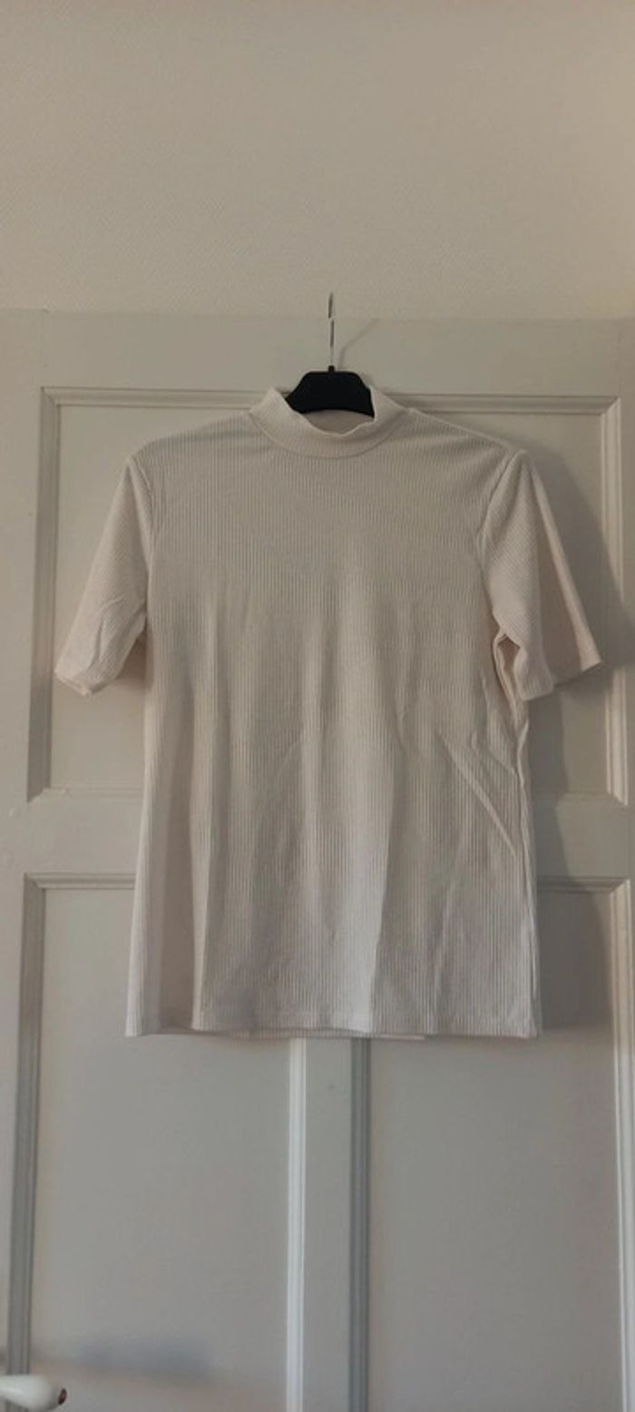 T-shirt H&M côtelé basics blanc 38