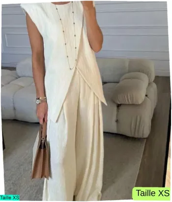 Ensemble crème plissé deux pièces – Chic minimaliste – Taille XS