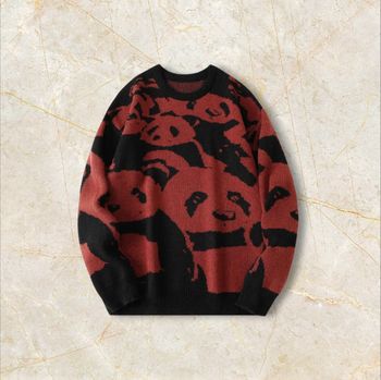 Knit Panda Sweater Y2K Vintage Oversized 90s Taille M – Crewneck Old School Americain Streetwear