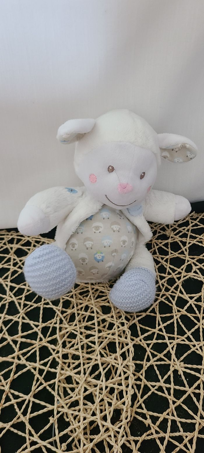 Doudou Mouton Blanc Bleu Tricot NICOTOY - photo numéro 3