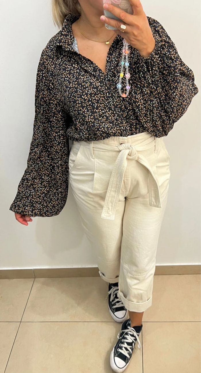 Chemise Vila Imprimée Fleurs Manches Bouffantes Taille 38 - photo numéro 3