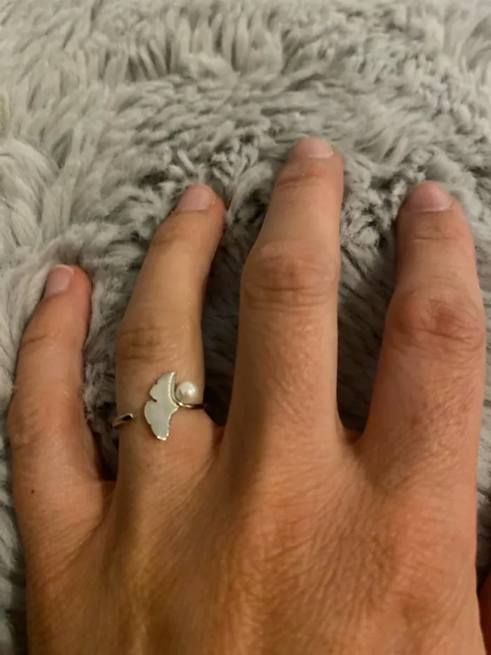 Bague argent Gingko et perle - Taille 52 - photo numéro 2
