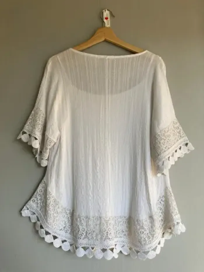 Blouse bohème Paprika S/M blanche fluide avec débardeur - photo numéro 5