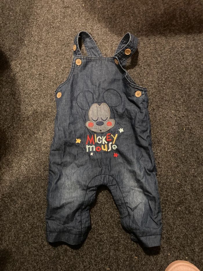 Salopette en jean Mickey Mouse Disney Baby + t-shirt rayé 3-6 mois - photo numéro 6