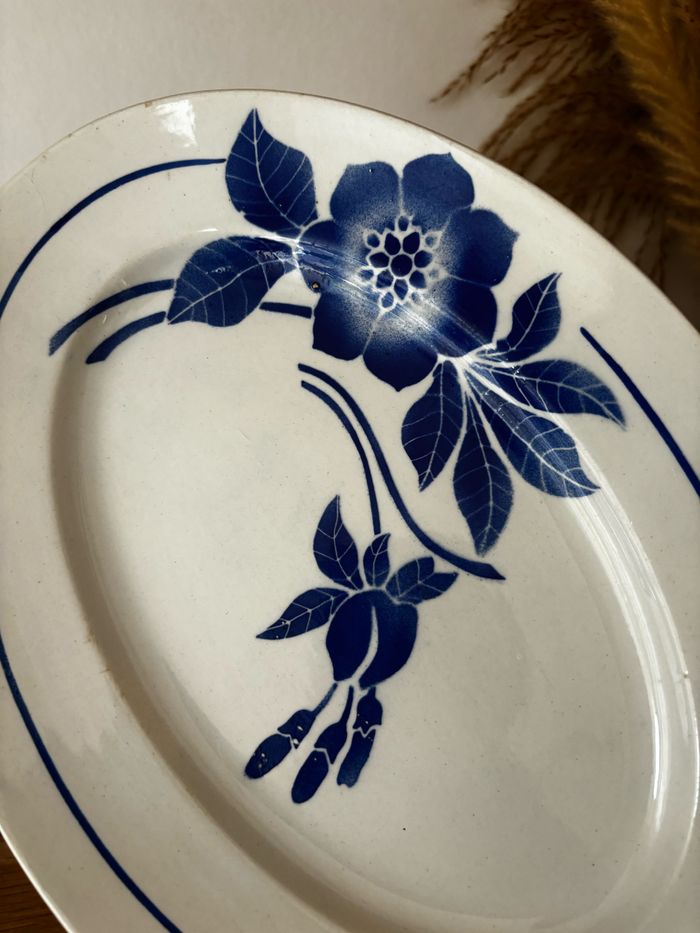 Lot de deux plats ovales fleurs bleues modèle Flore - photo numéro 3