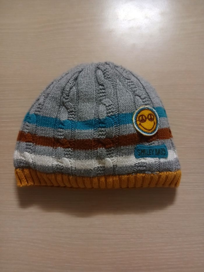 Bonnet bebe smiley fourre a l interieur taille 9/12 mois matiere polytere - photo numéro 2