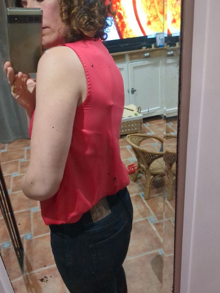 Blouse satinée rouge S - photo numéro 4