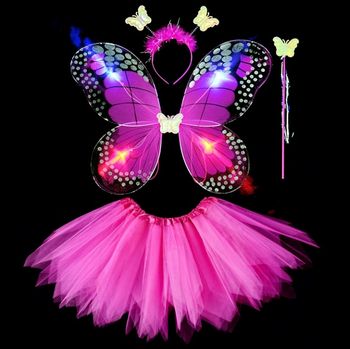 Deguisement papillon fushia aile à LED et ces accessoires Taille unique 3-6ans