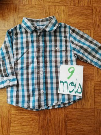 Chemisier à carreaux bleu et marron garçon 9 mois kitchoun