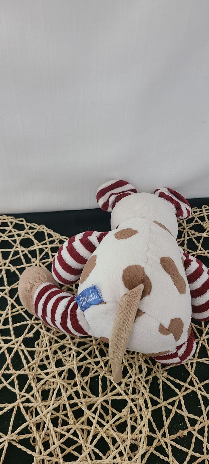 Doudou souris blanche taches marron rayé bordeaux DOUDI - photo numéro 3