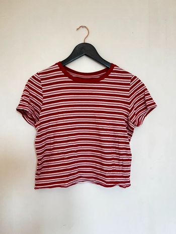 T shirt court rouge rayé coton