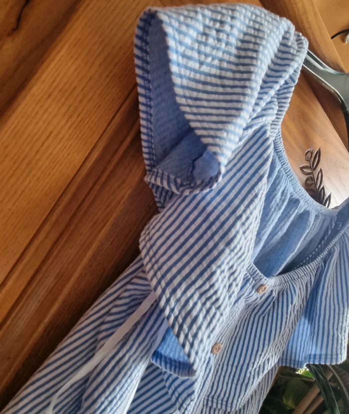 Blouse col bardot bleue rayée 50 neuve sans étiquette - photo numéro 4