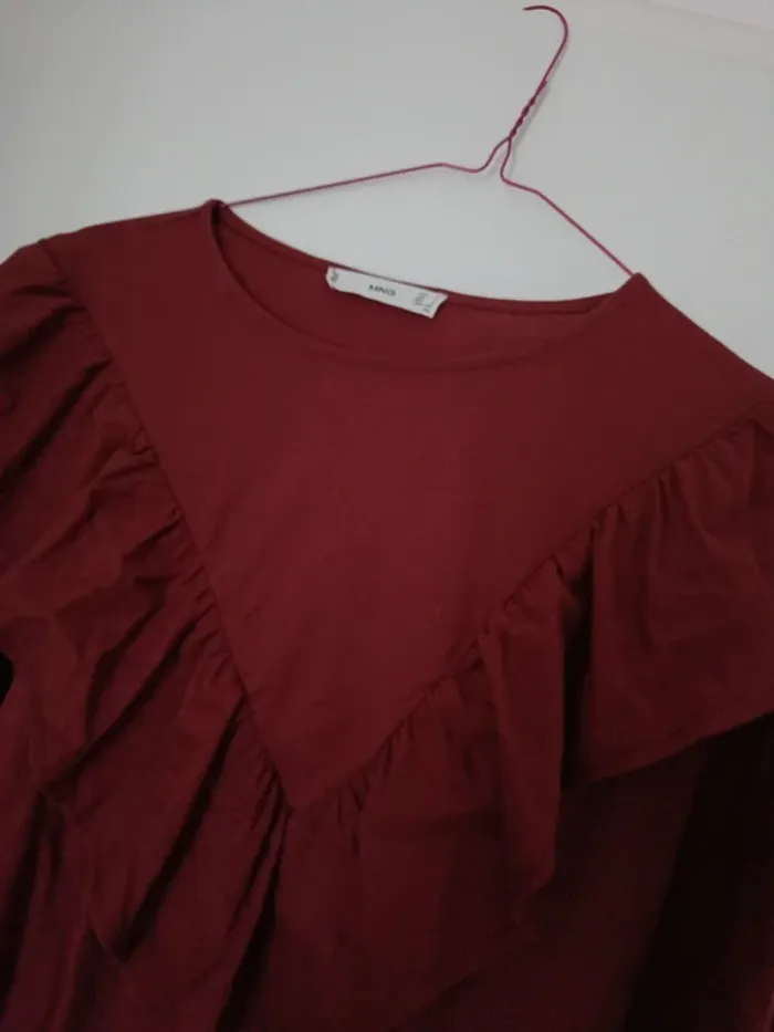 Robe rouge brique Mango L manches longues grand col devant et dos - photo numéro 2