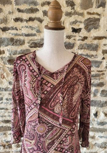 Blouse manches longues rose bordeaux imprimé cachemire Taille 34 Gemo