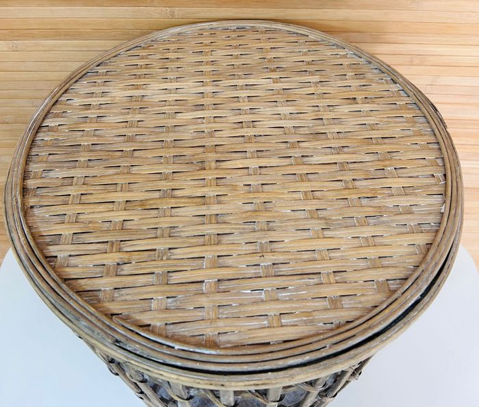 Set de 3 tables d'appoint rondes en bambou aspect cérusé – Fait main - photo numéro 3