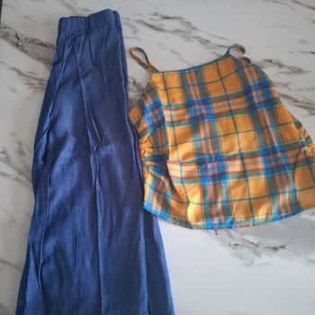 Ensemble Pantalon Ample et Haut Court à Carreaux
