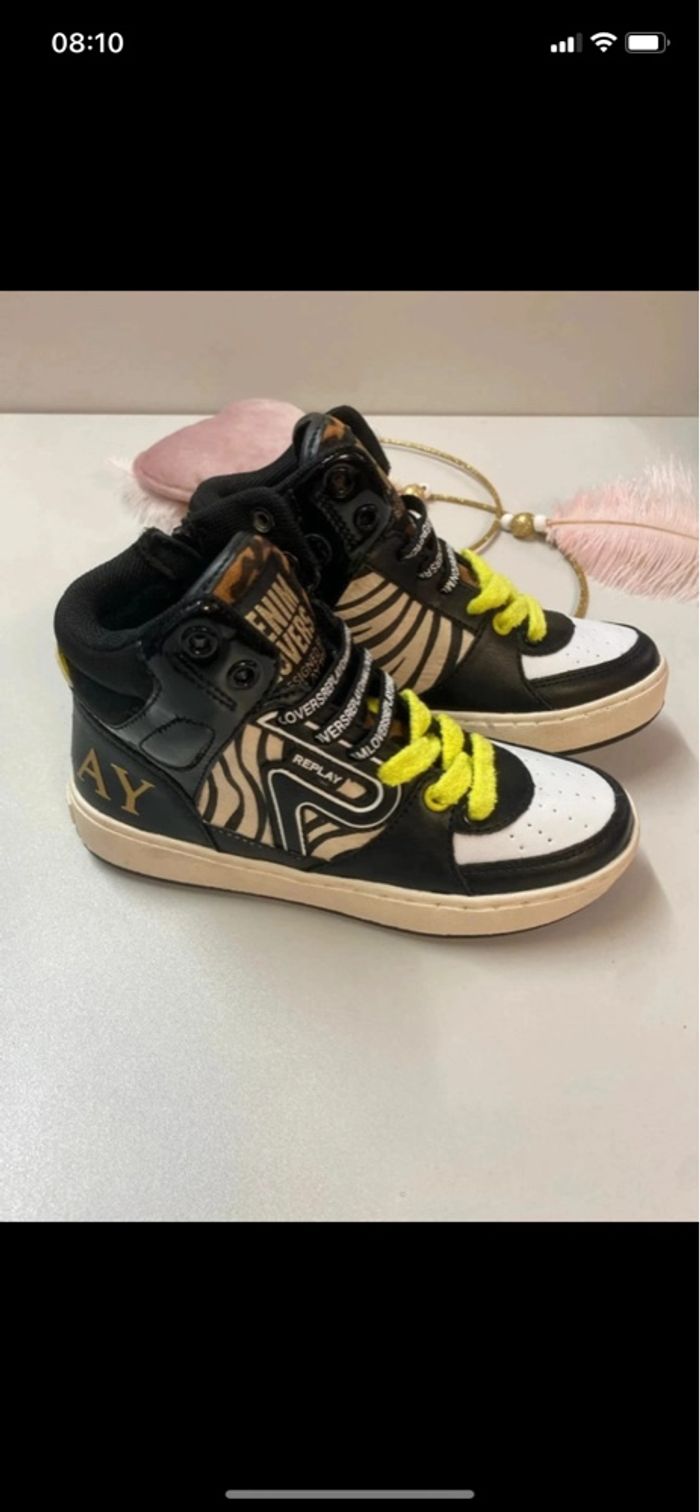 Baskets montantes Replay – Noir, blanc & motif zébré - Taille 31