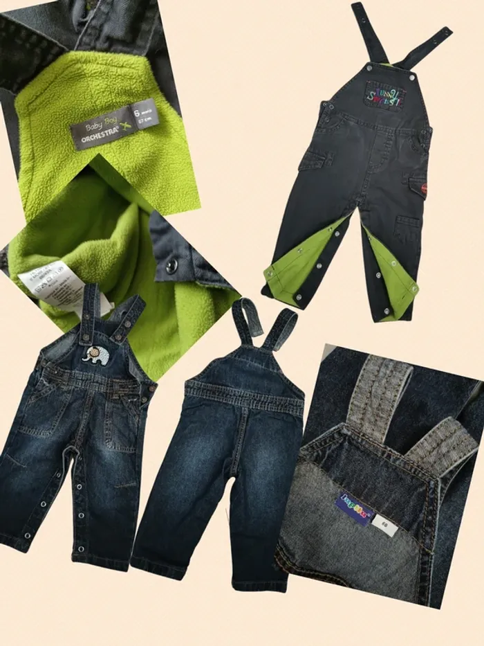 Lot 12 vêtements bb garçon 6 mois et 9 mois  6 salopettes  4 jeans 1 chemise jean  1 blouson jean - photo numéro 5