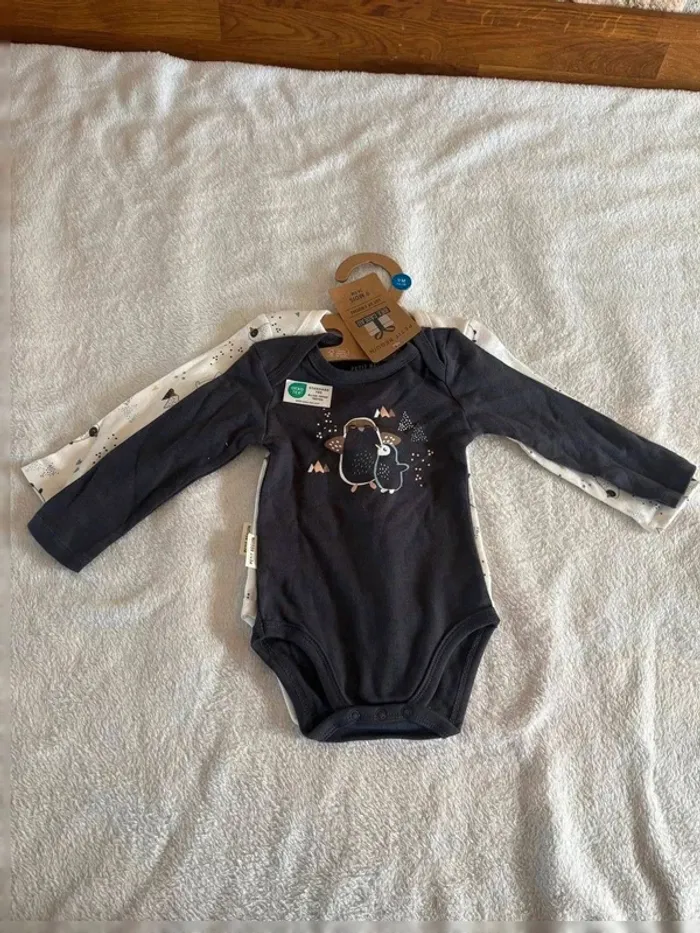 Lot de 2 bodies bébé manches longues – Petit Béguin – 9 mois (74 cm)