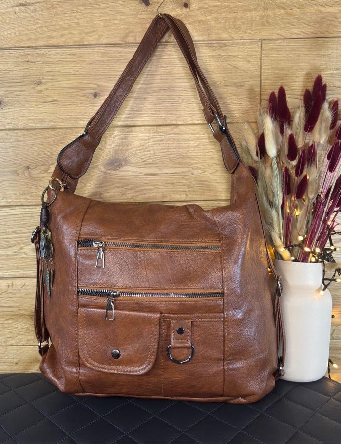 Sac à main marron convertible sac à dos femme simili cuir grande capacité neuf