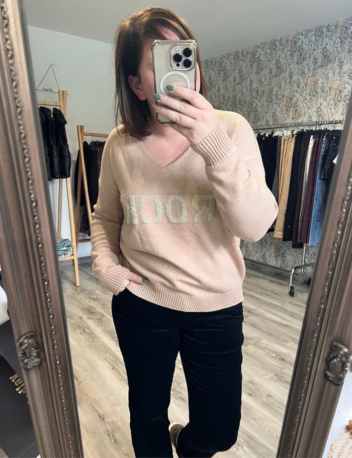Pull hiver beige et doré neuf - photo numéro 2