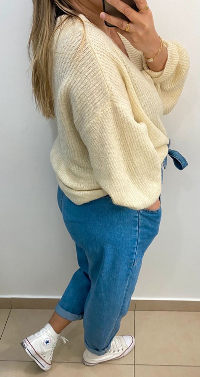 Superbe Pull Ample Crème Col V Taille M Et Plus - photo numéro 7
