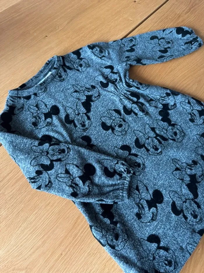 Robe ML fond gris dessins Minnie Mouse noir velours - Taille 4 Ans - photo numéro 3