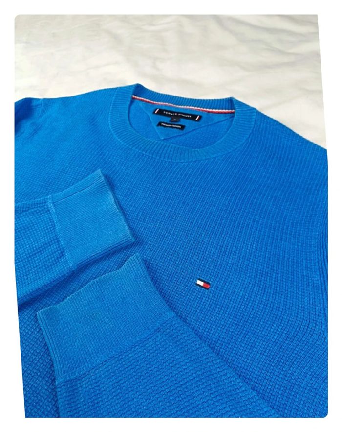 Pull cotton texturé relief Tommy Hilfiger bleu M - photo numéro 3