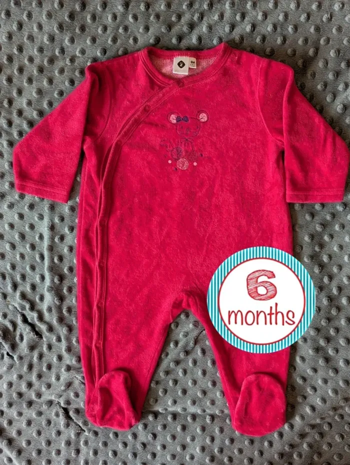Pyjama velours Zeeman 6 mois – Fuchsia souris & laine