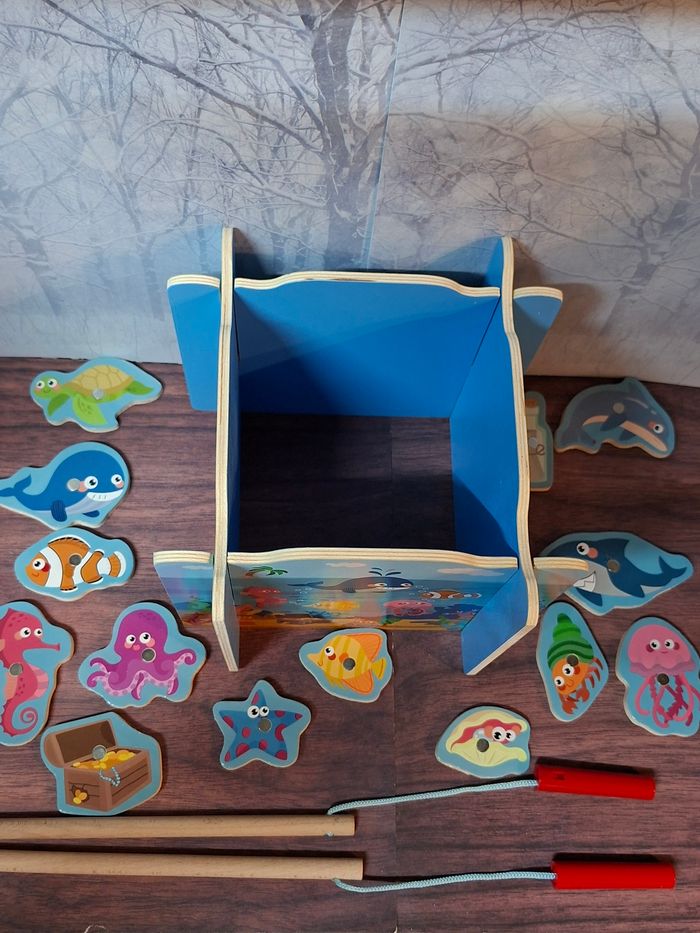 Jeu de pêche à la ligne en bois avec 2 Cannes à pêche - photo numéro 2