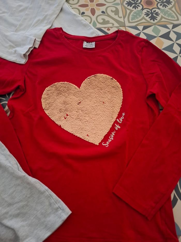 Tee-shirt manches longues coeur sequin 10 ans fille - photo numéro 2