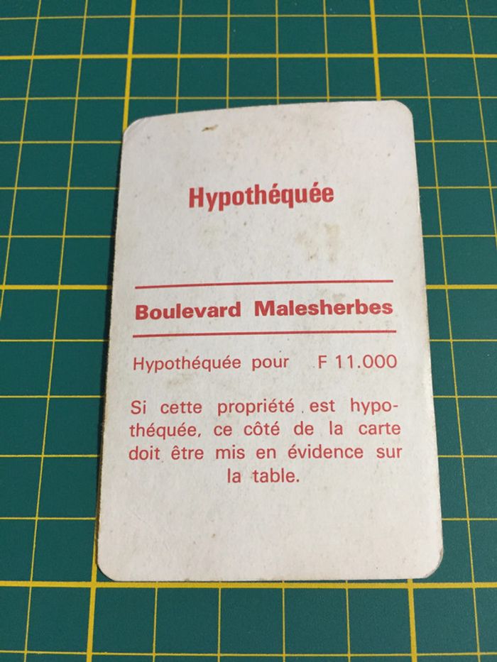 Carte Boulevard Malesherbes pièce détachée Monopoly Miro Parker company #A63 - photo numéro 2