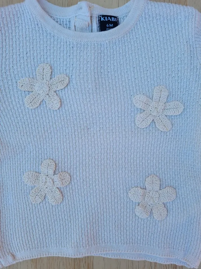 Pull en maille avec broderie fleurs - BLANC - photo numéro 4